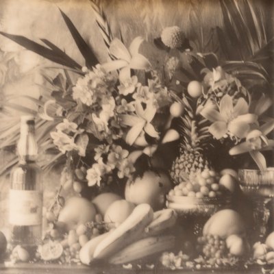 A highly detailed photography of a classical still life with fruits and element from Martinique only